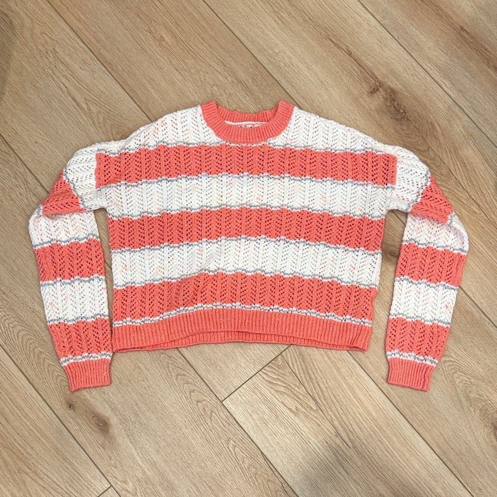 SO Coral and White Striped cropped Women's Sweater